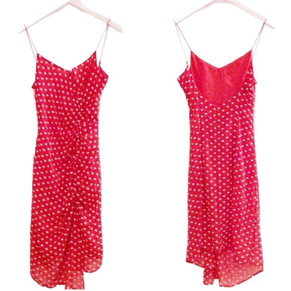 Tan shop red white dots dress Xs asymmetrical spaghetti straps backless … - Picture 3 of 8